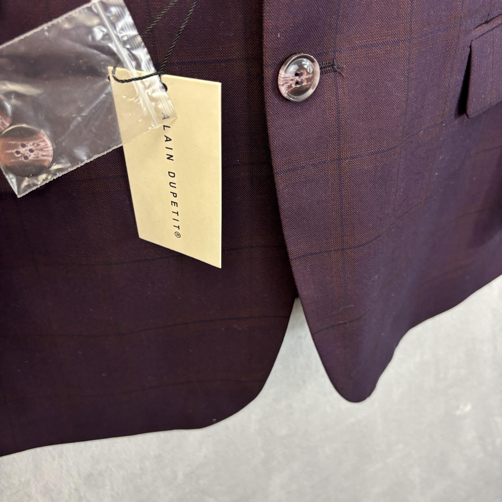 Nwt Alain Dupetit Blazer Vest 2 Pc Set Mens 44s Purple Plaid Formal Suit Jacket — image 6 of 8